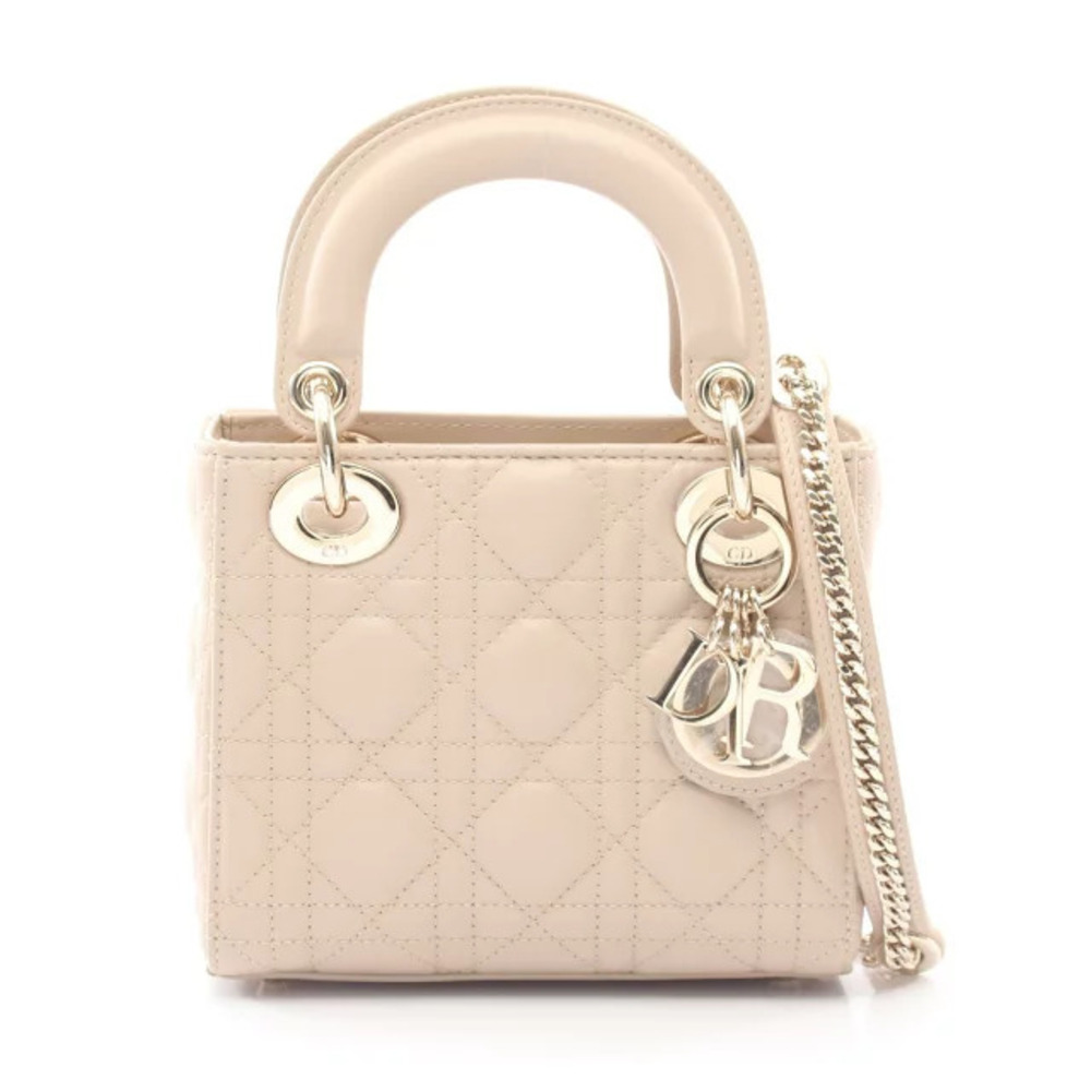 Christian Dior Lady Cannage Handbag Leather Beige Cream